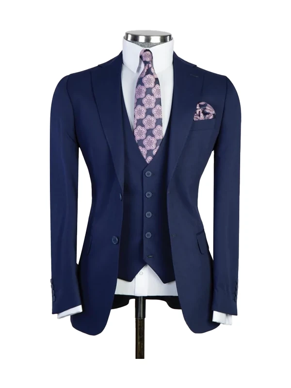 Fabulous  Blue Peak Lapel Men's Suit 3 Piece Men's Formal Suit without Flap